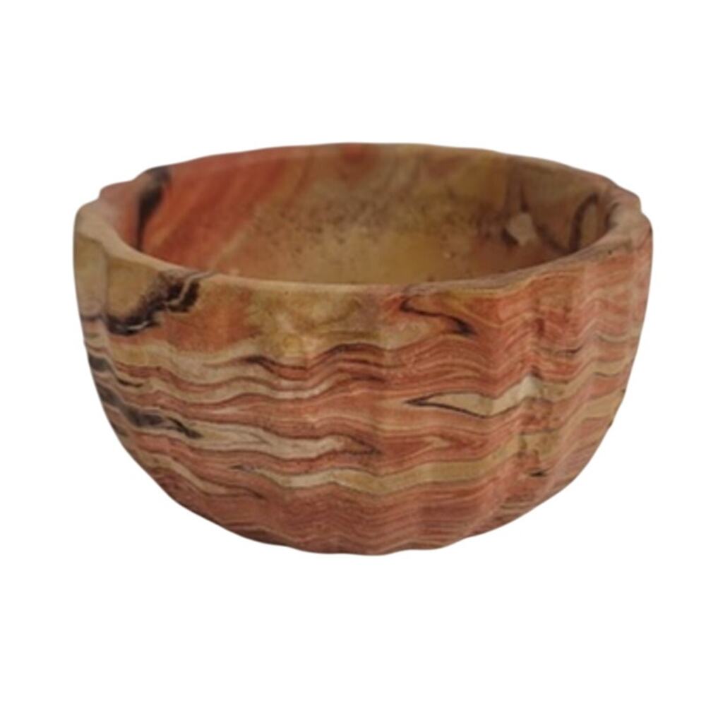 Small Sandstone bowl orange black 4.5" ribbed edge